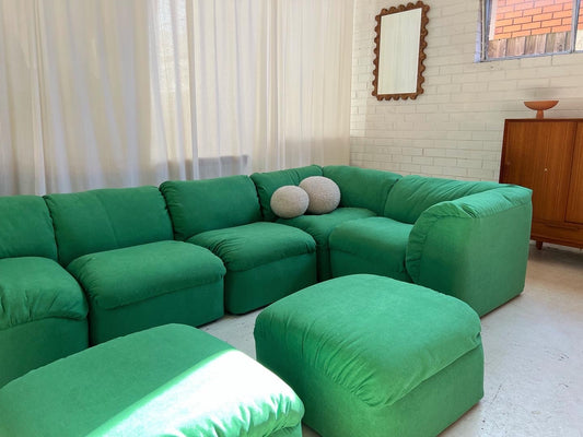 Bespoke Pillowy Green Modular Sofa