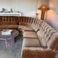 Vintage Tufted Caramel Velvet Curved Sofa