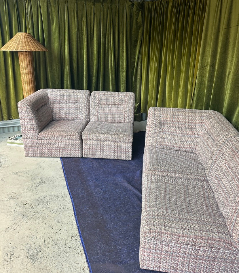 Vintage Pink Tweed Midcentury Modular Sofa, 60’s