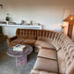 Vintage Tufted Caramel Velvet Curved Sofa