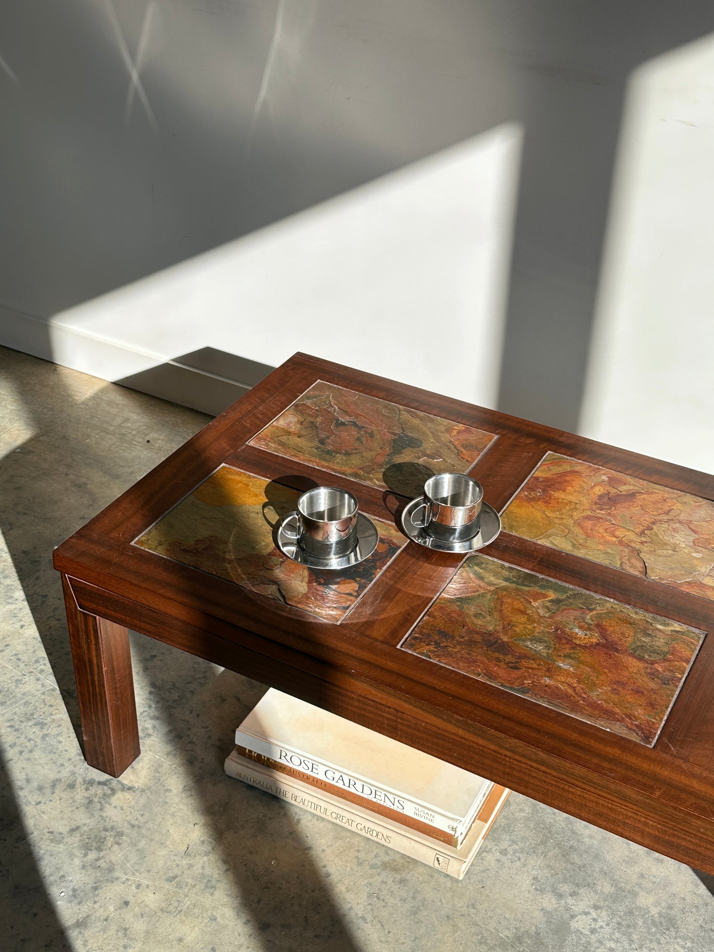 Vintage Mid-Century Rainbow Slate & Timber Coffee Table