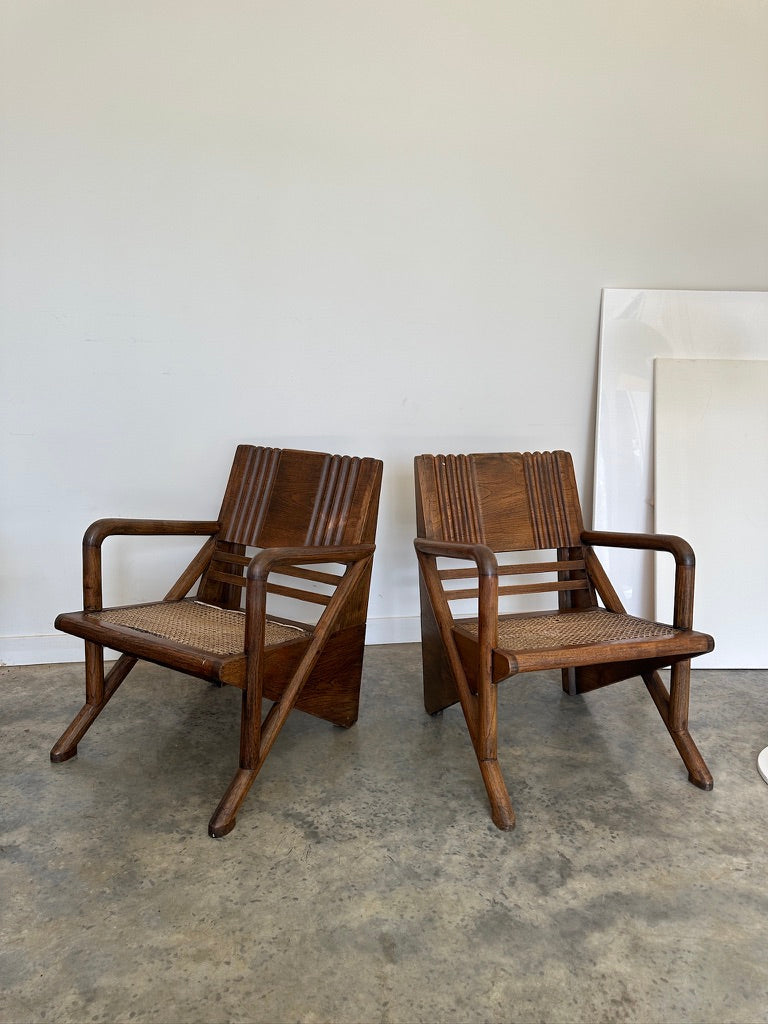 Vintage Burmese Teak and Rattan Easy Chair - Two Available