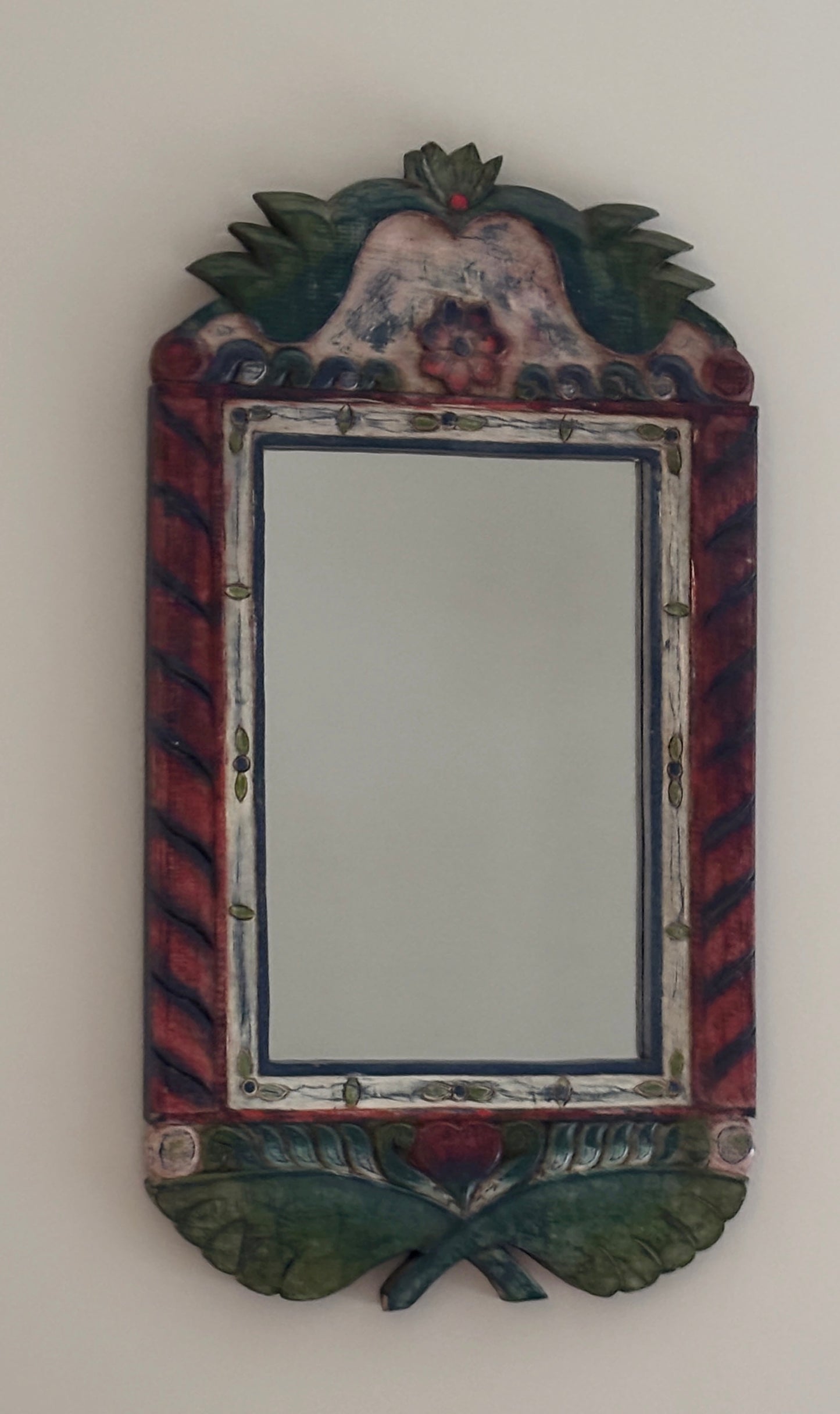 20th Century Folk Hand-Painted Wooden Mirror