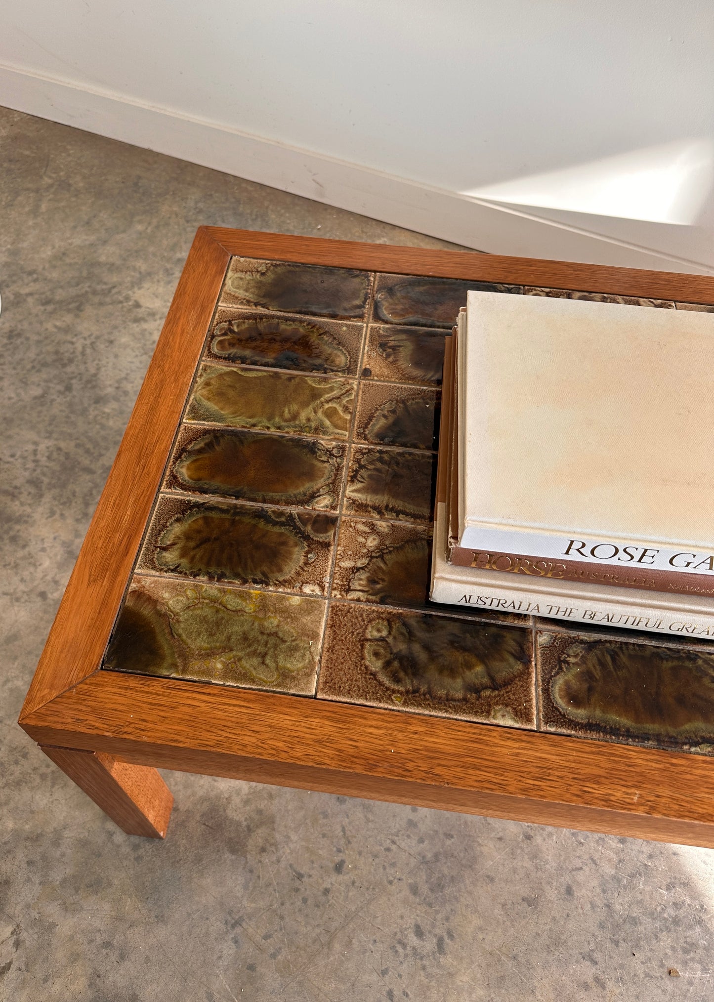 Vintage Mid-Century Green Tile & Timber Coffee Table