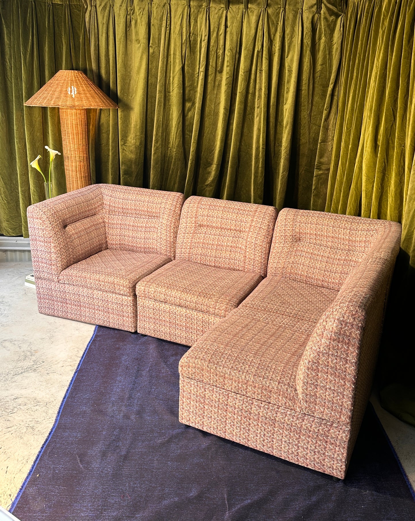 Vintage Pink Tweed Midcentury Modular Sofa, 60’s
