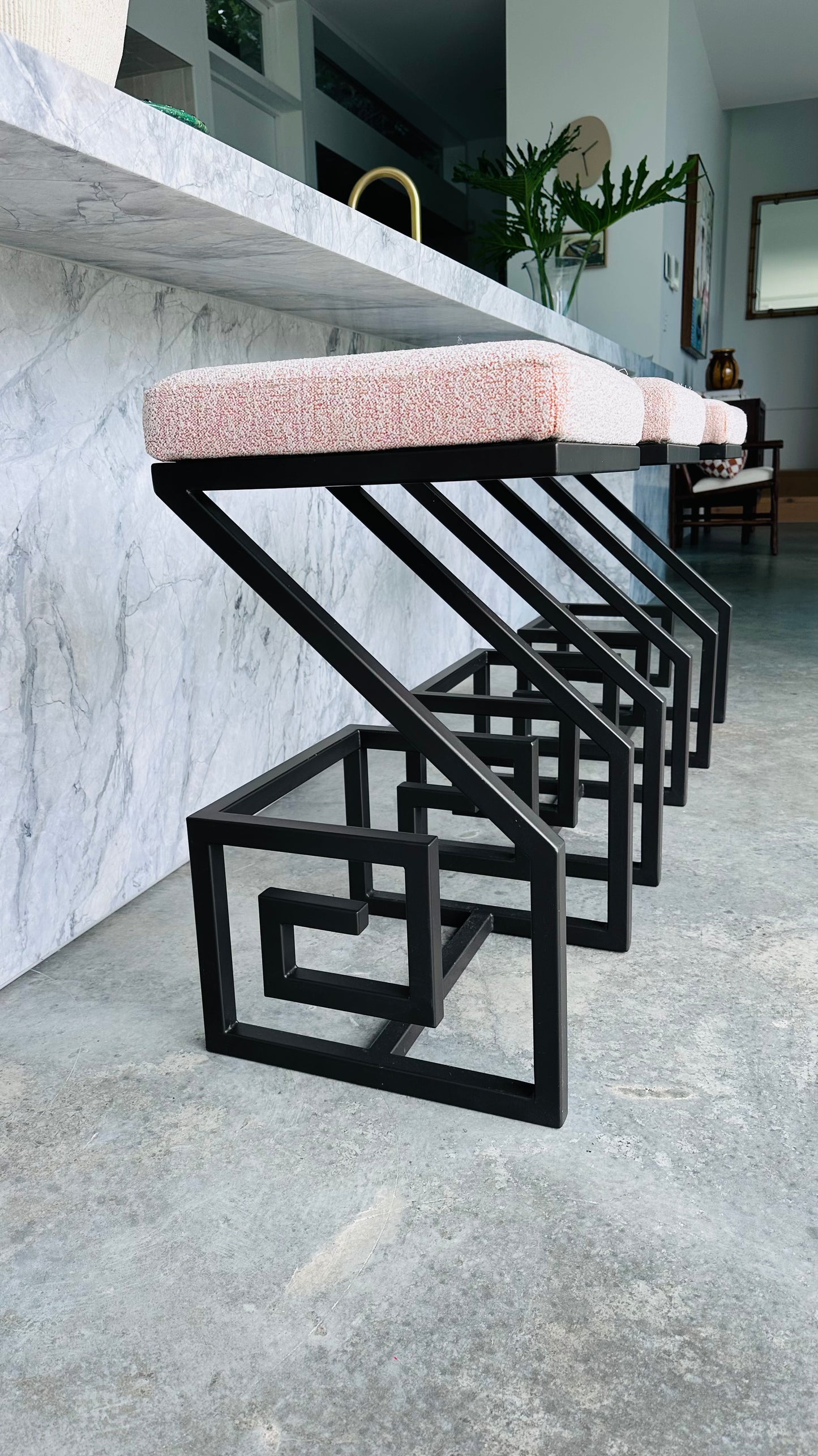 Set of Three Greek Key Bar Stools