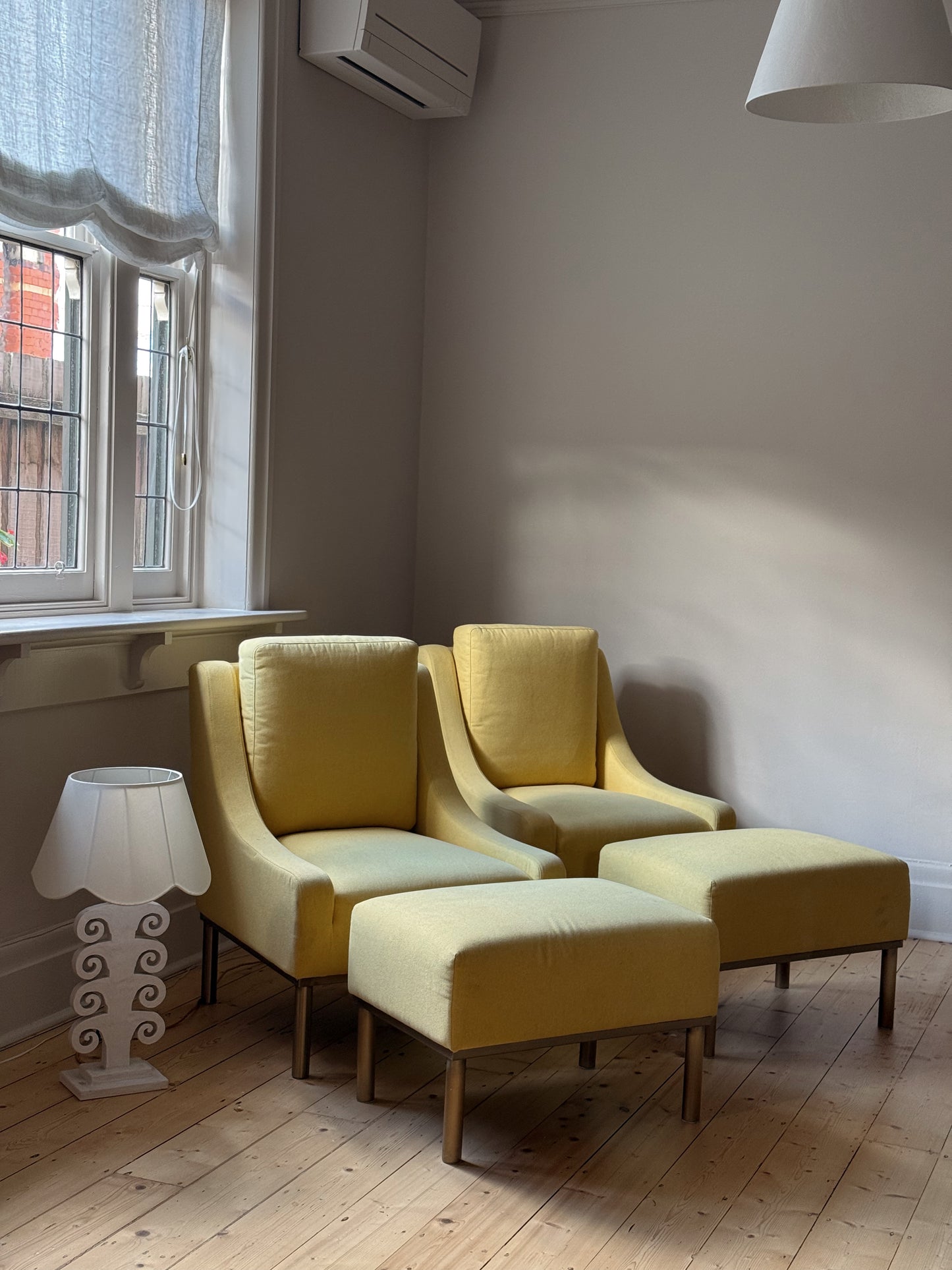 Pair of Lemon Lounge Chairs with Ottomans