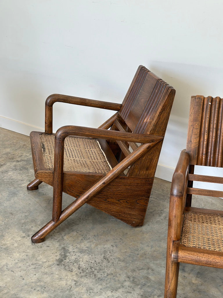 Vintage Burmese Teak and Rattan Easy Chair - Two Available