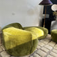 Green Velvet Sofa with Ottoman