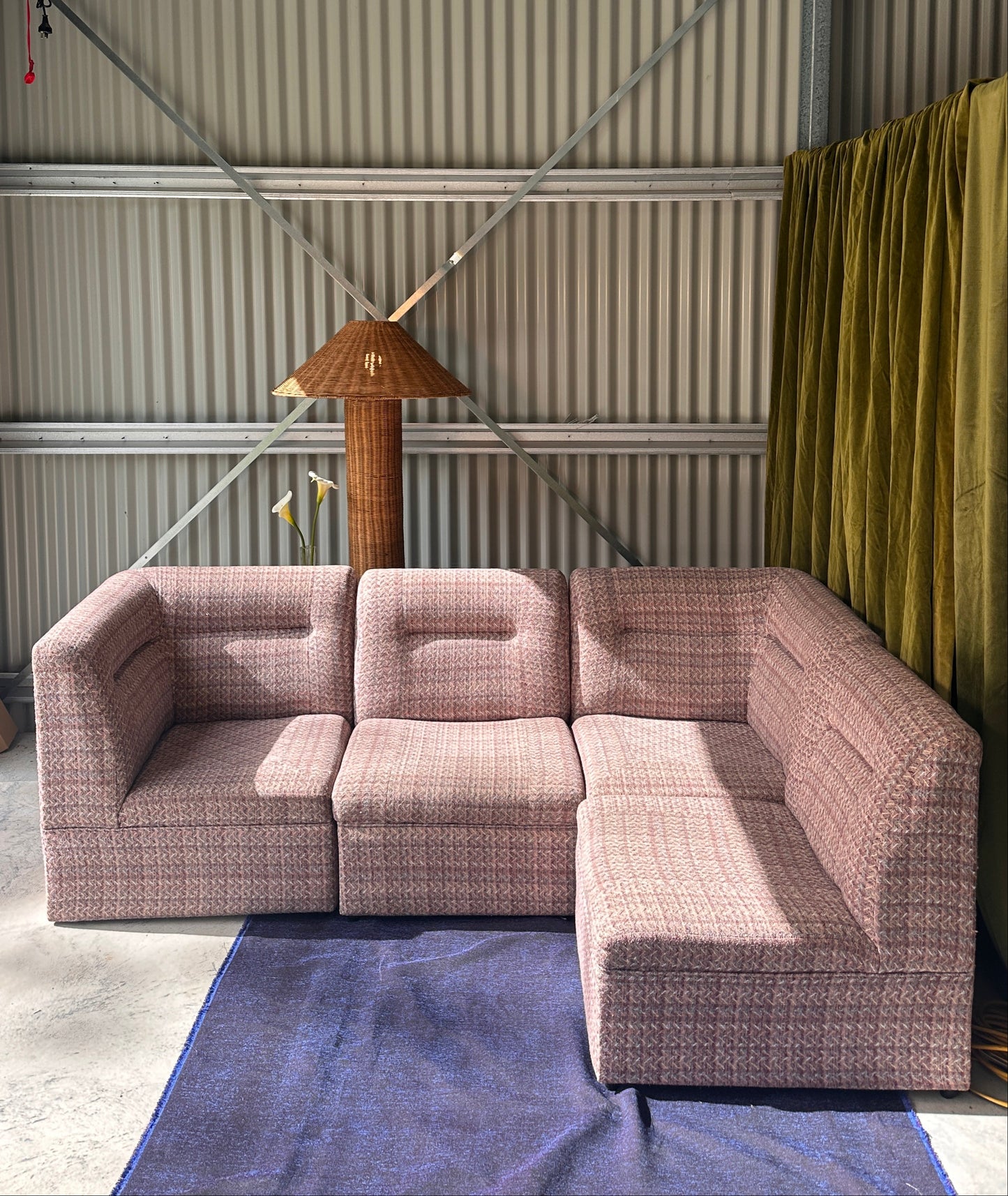Vintage Pink Tweed Midcentury Modular Sofa, 60’s