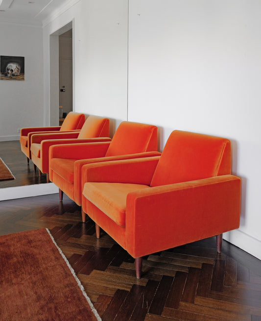 Pair Orange Velvet Parker Armchairs