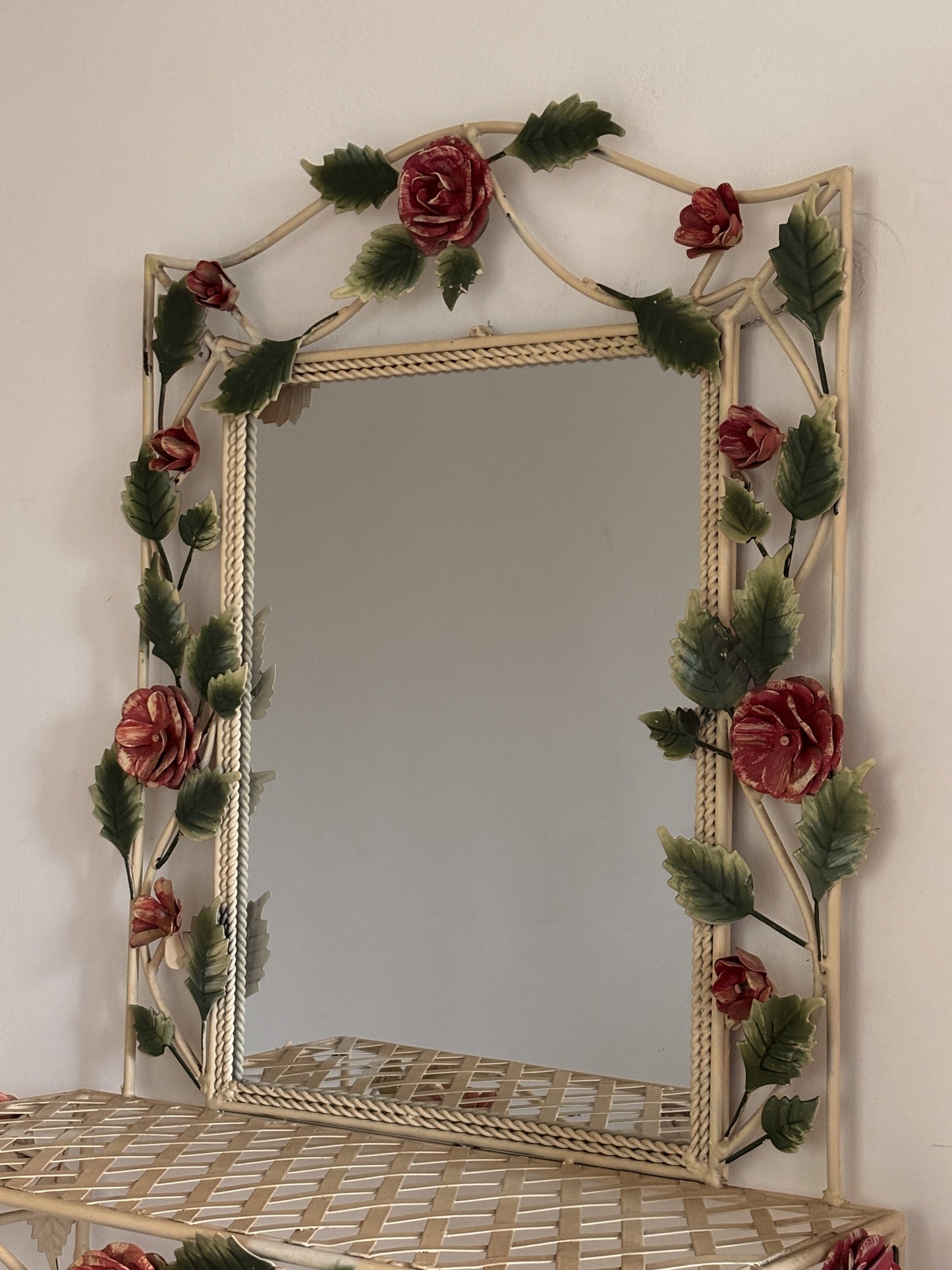 Vintage Italian Tole Hand Painted Mirror with Shelf