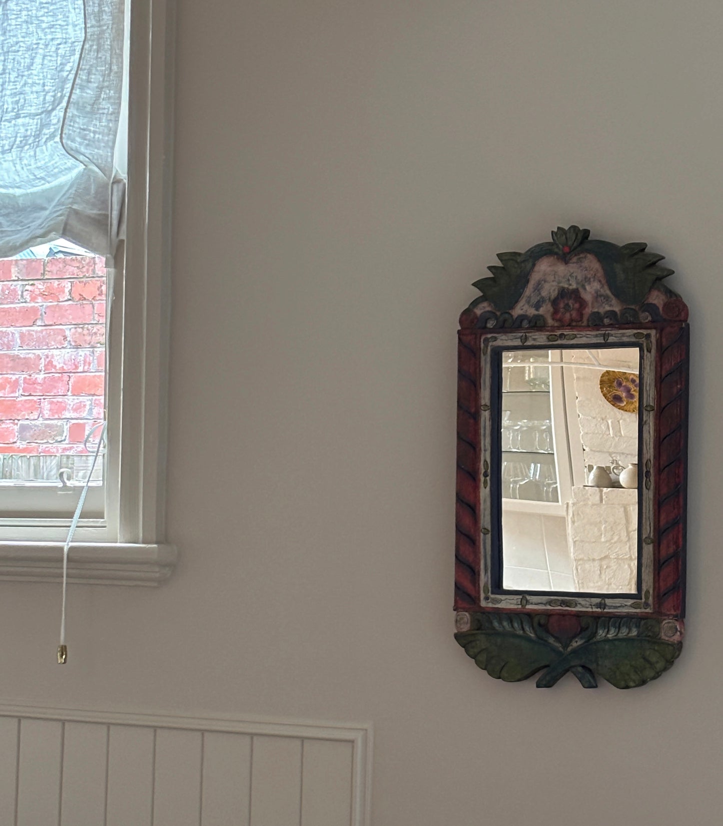 20th Century Folk Hand-Painted Wooden Mirror