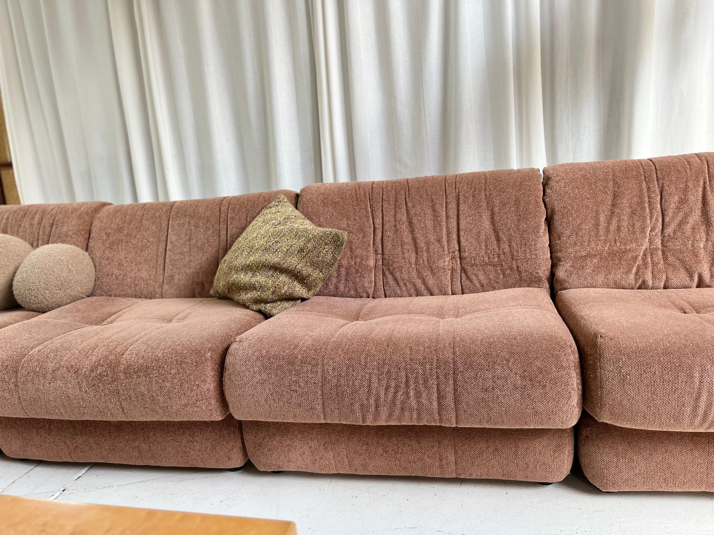 Vintage Dusty Pink Chenille Modular Sofa