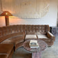 Vintage Tufted Caramel Velvet Curved Sofa