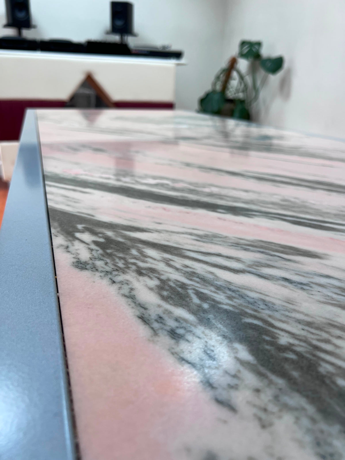 Rosa Portogallo Marble Dining Table with Powder-Coated Metal Base