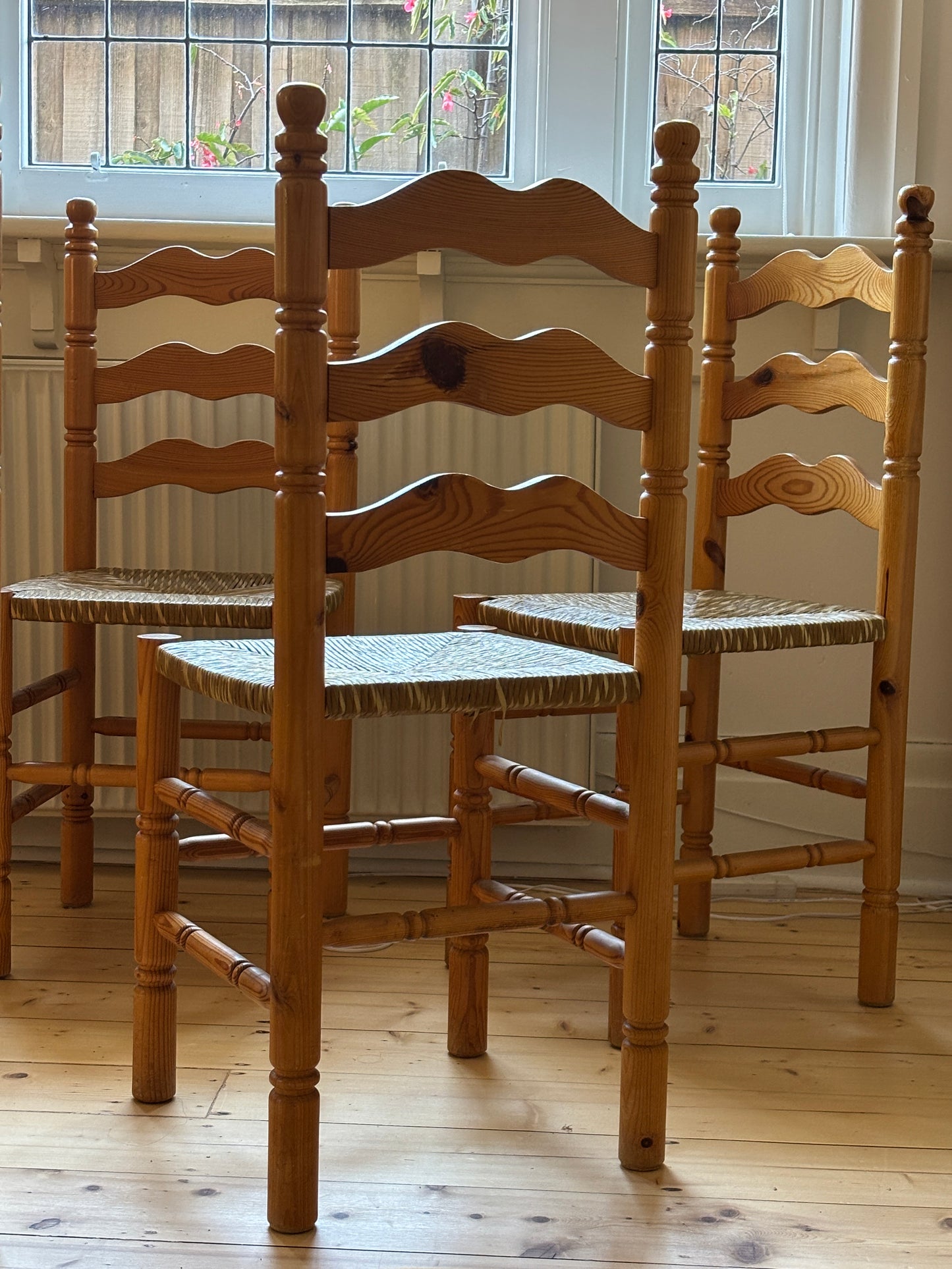 Set of Six Vintage Pine Dining Chairs