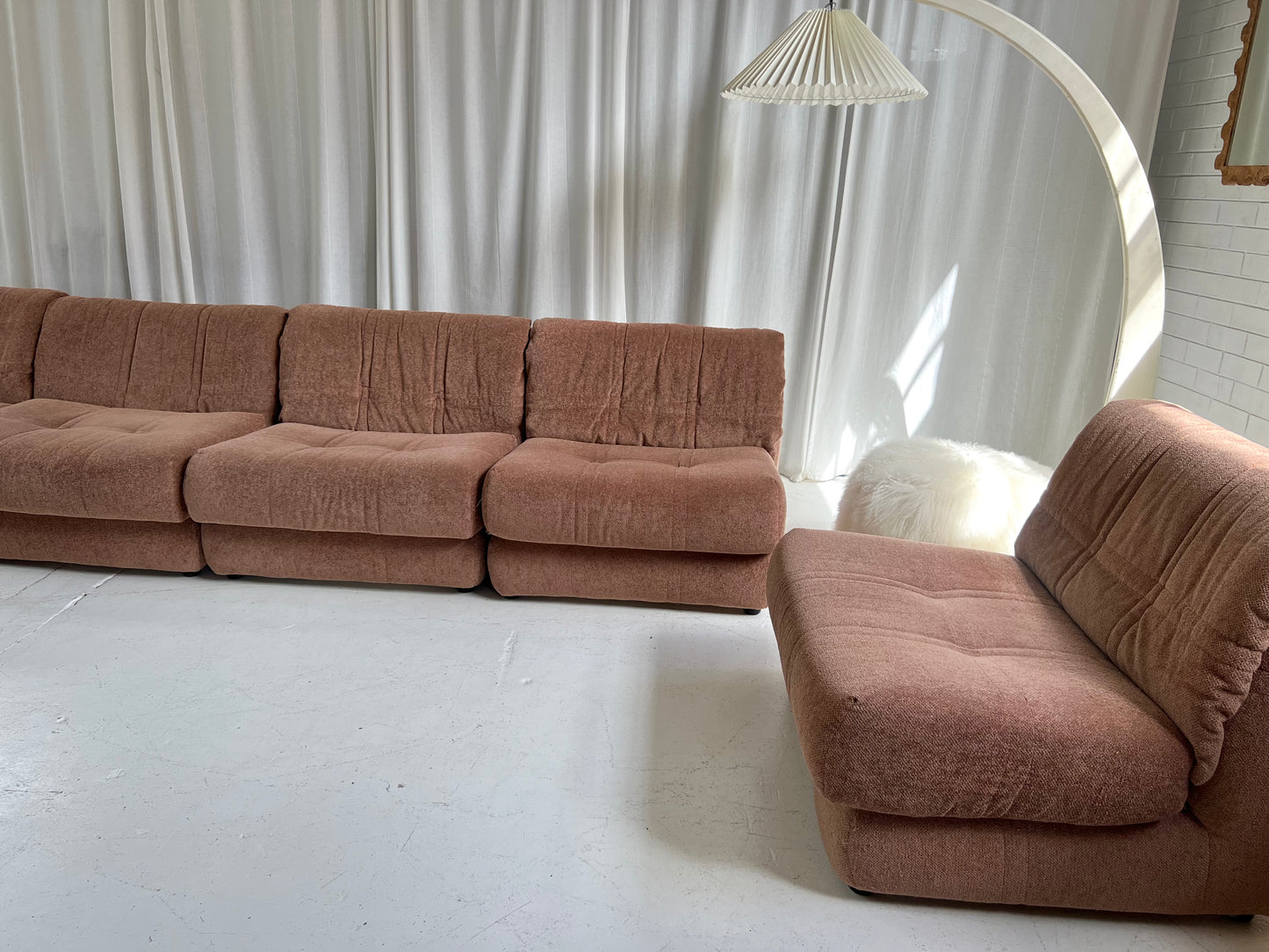 Vintage Dusty Pink Chenille Modular Sofa