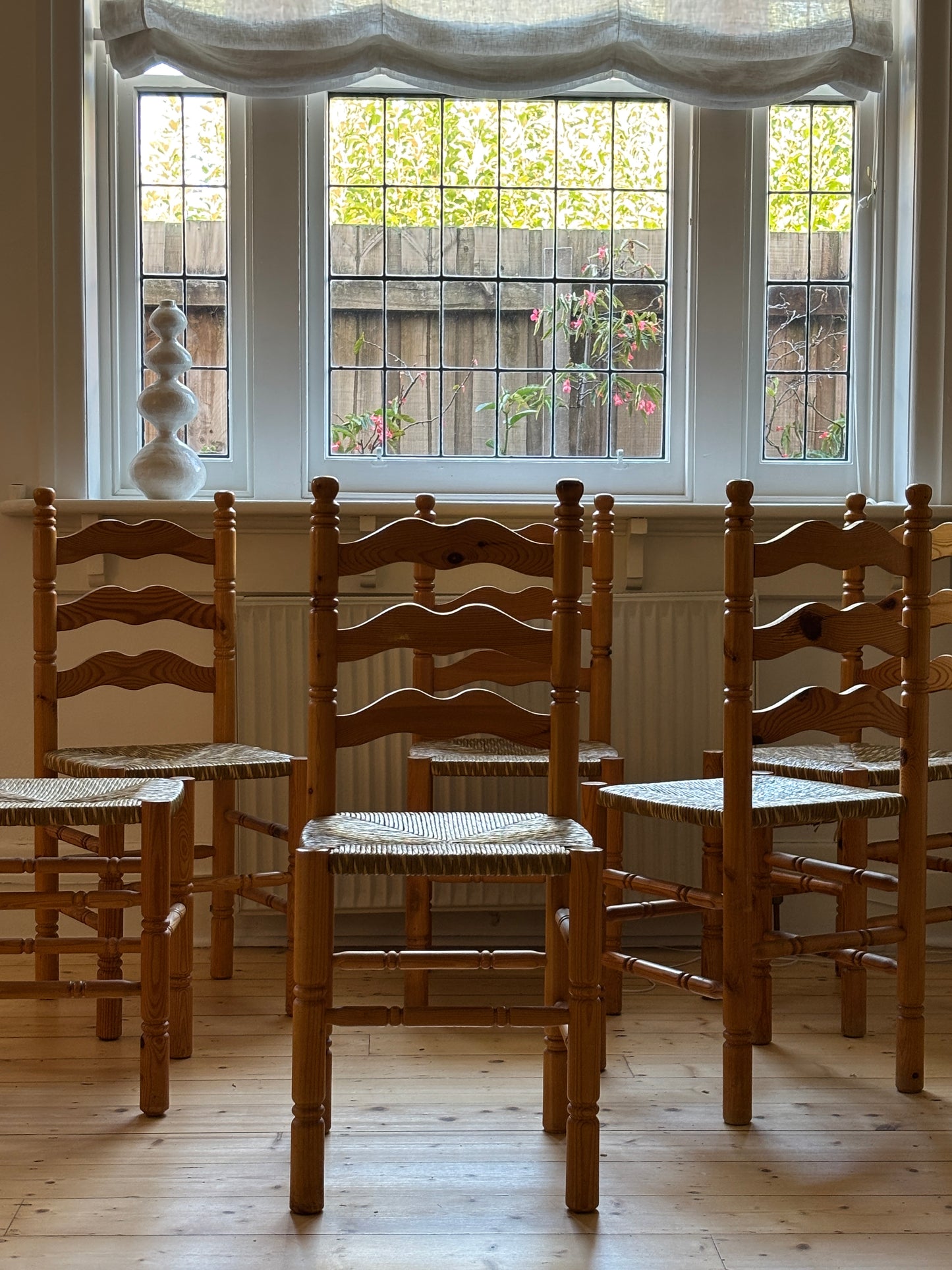 Set of Six Vintage Pine Dining Chairs