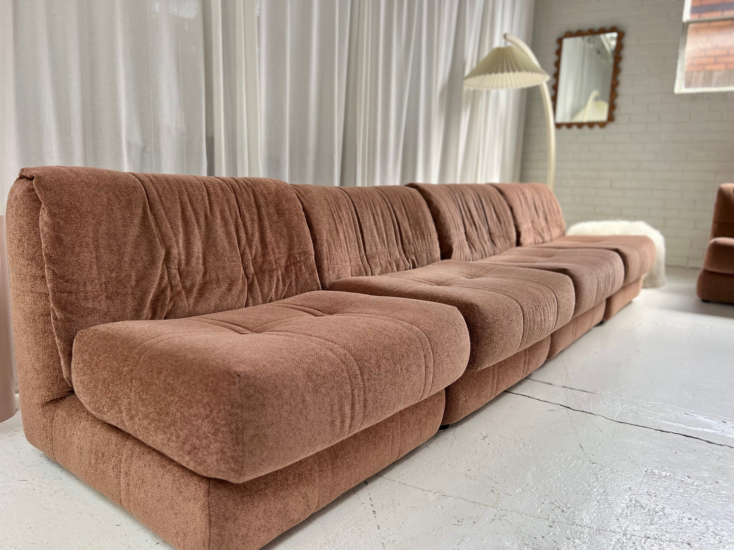 Vintage Dusty Pink Chenille Modular Sofa
