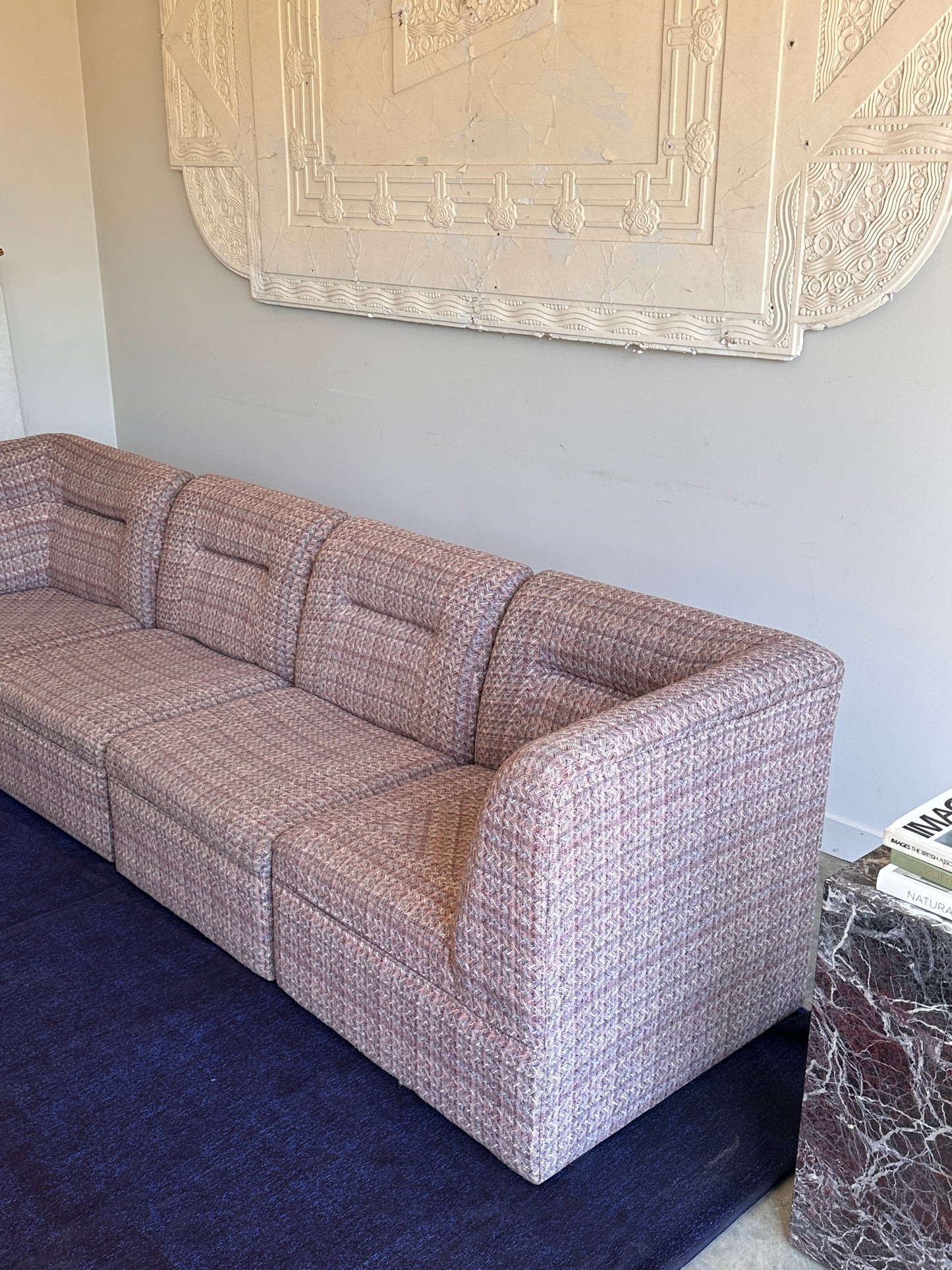 Vintage Pink Tweed Midcentury Modular Sofa, 60’s