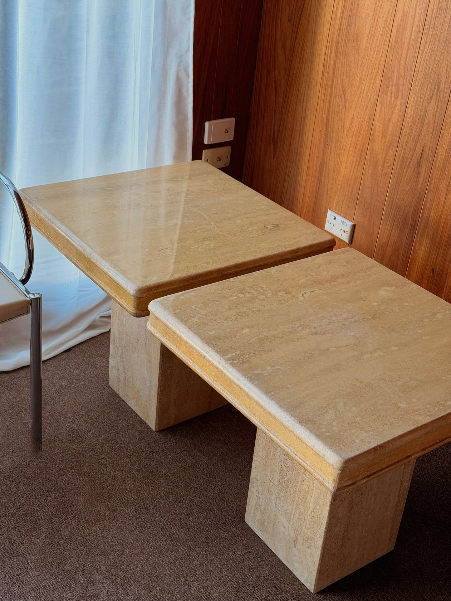 Pair of Vintage Italian Travertine Tables