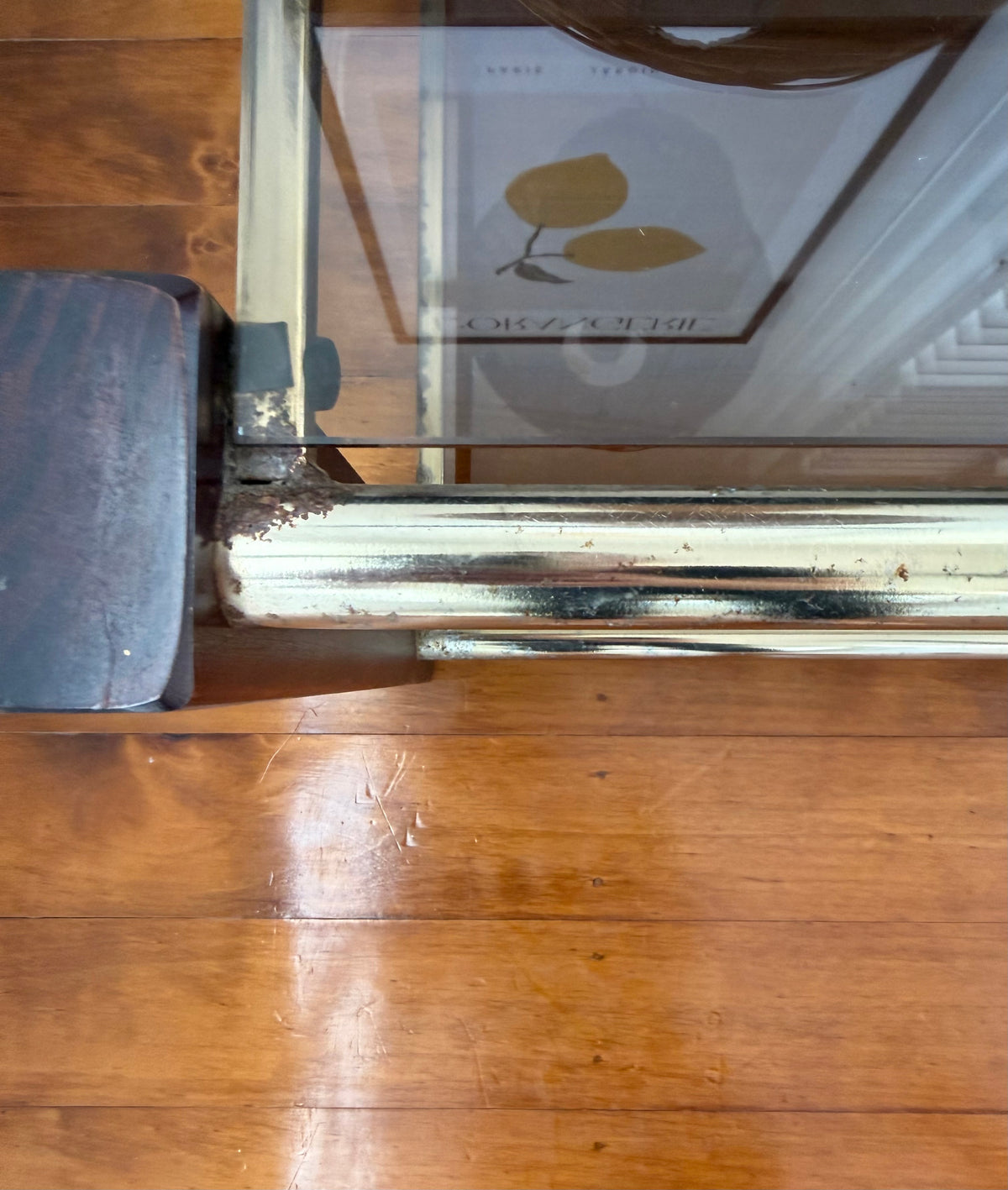 Pair of vintage timber and brass side tables