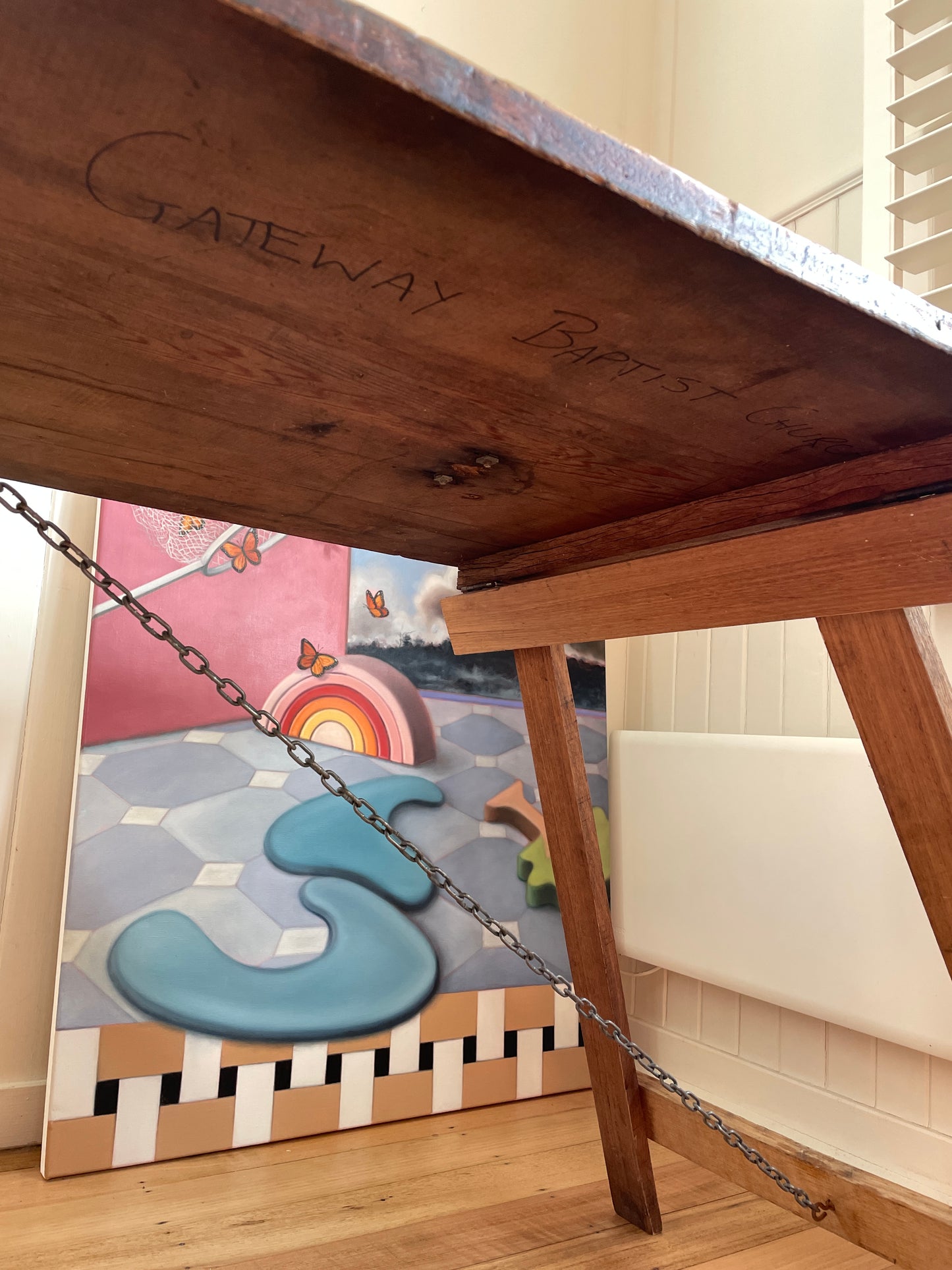 Vintage timber trestle table
