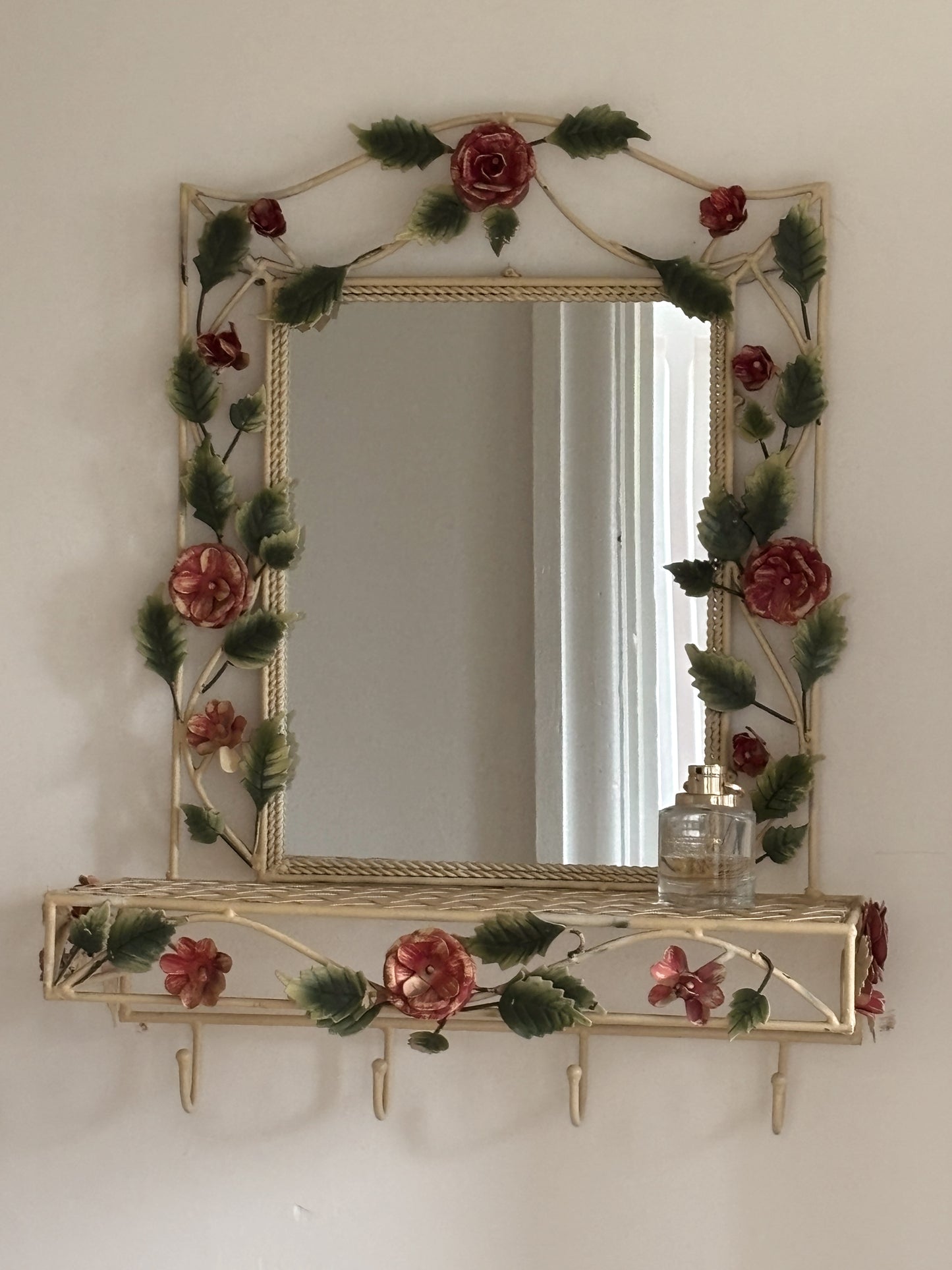 Vintage Italian Tole Hand Painted Mirror with Shelf