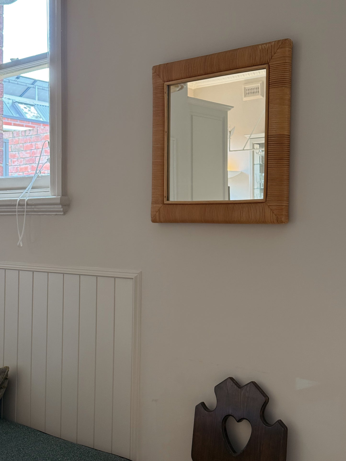 Vintage Square Cane Wrapped Mirror