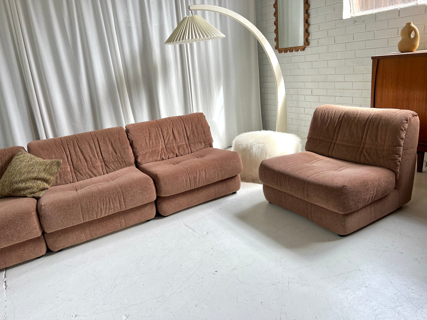 Vintage Dusty Pink Chenille Modular Sofa