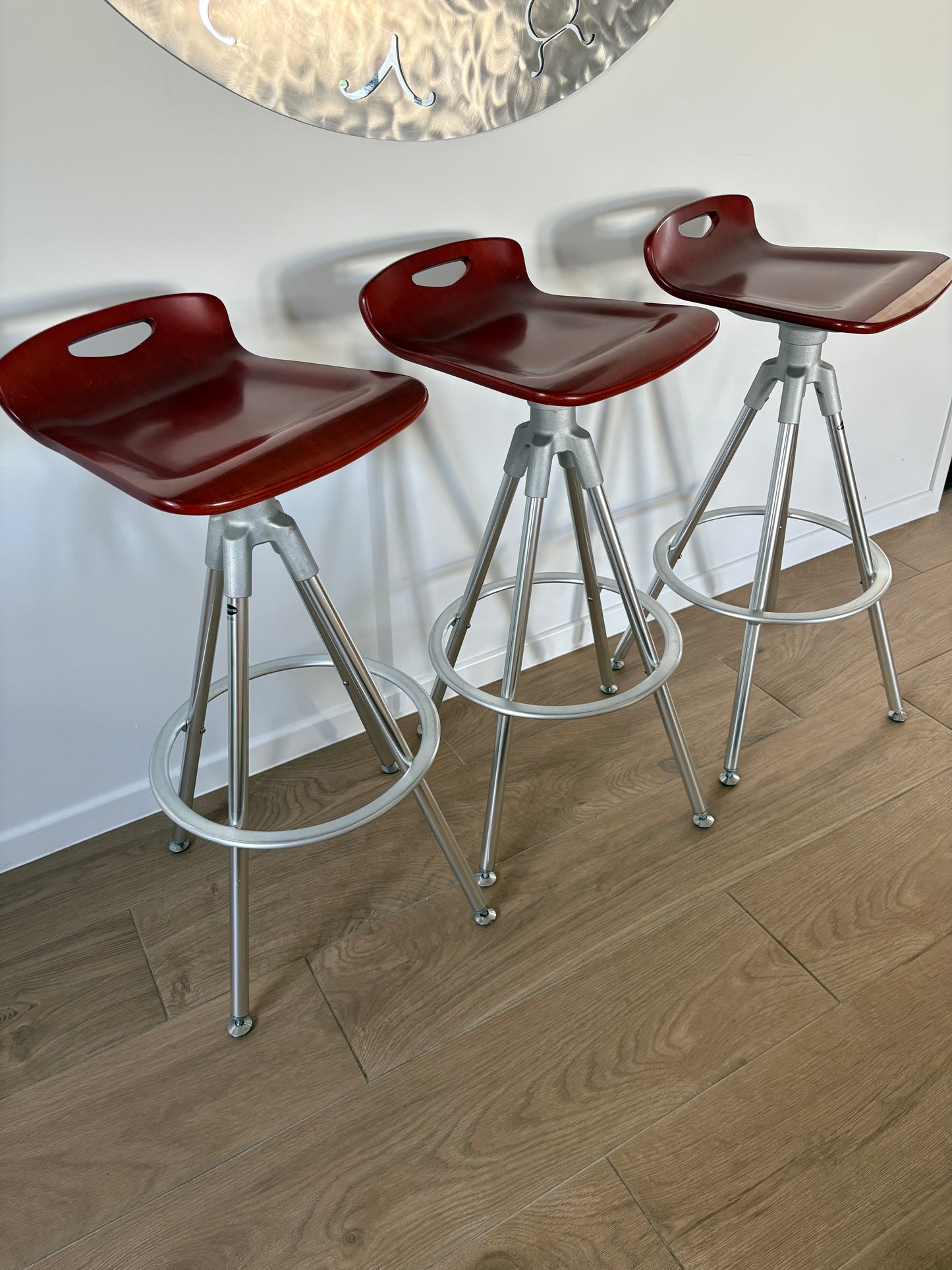 Set of Three Post Modern Bar Stools y Joan Casas for Indecasa