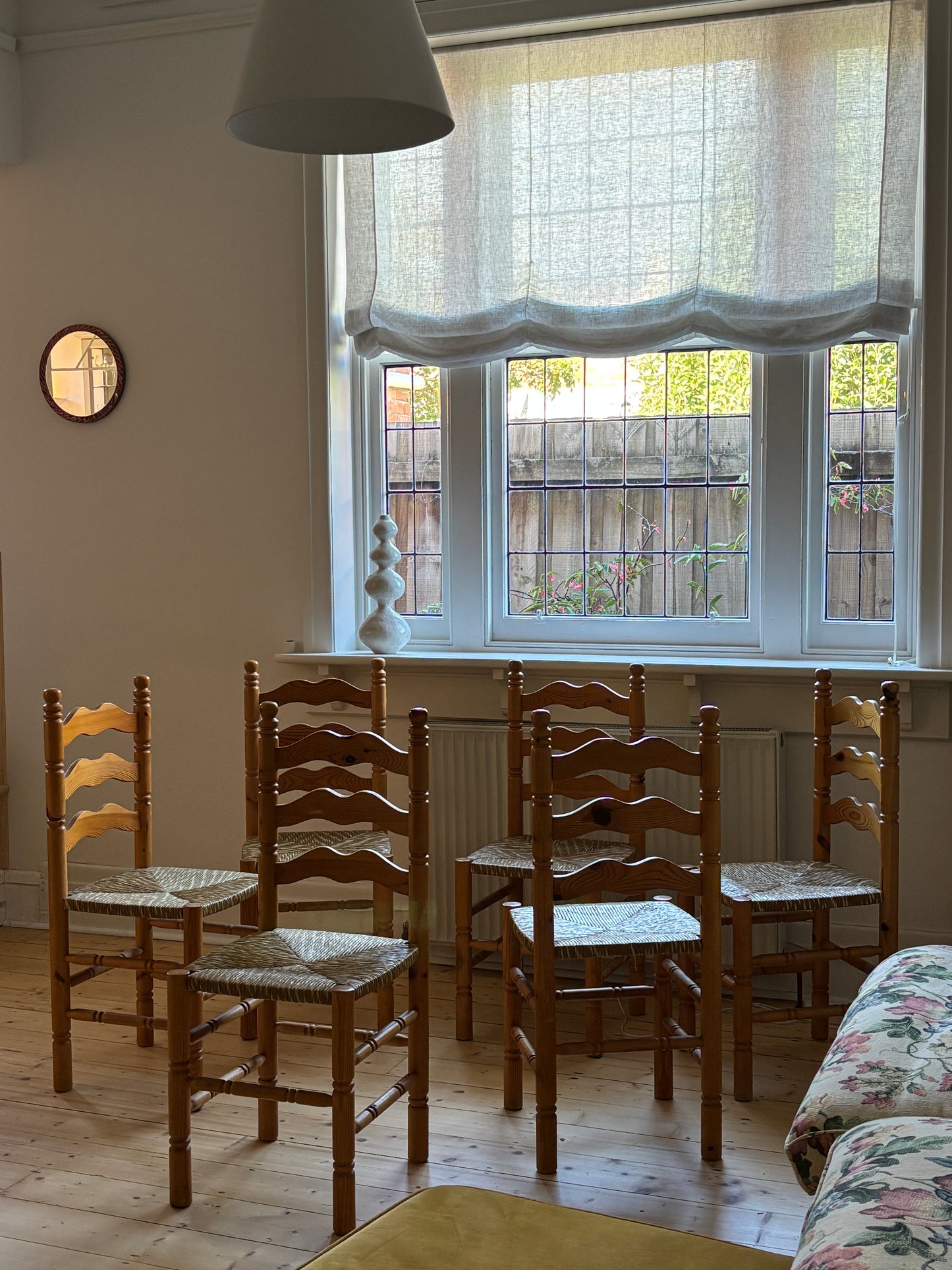 Set of Six Vintage Pine Dining Chairs