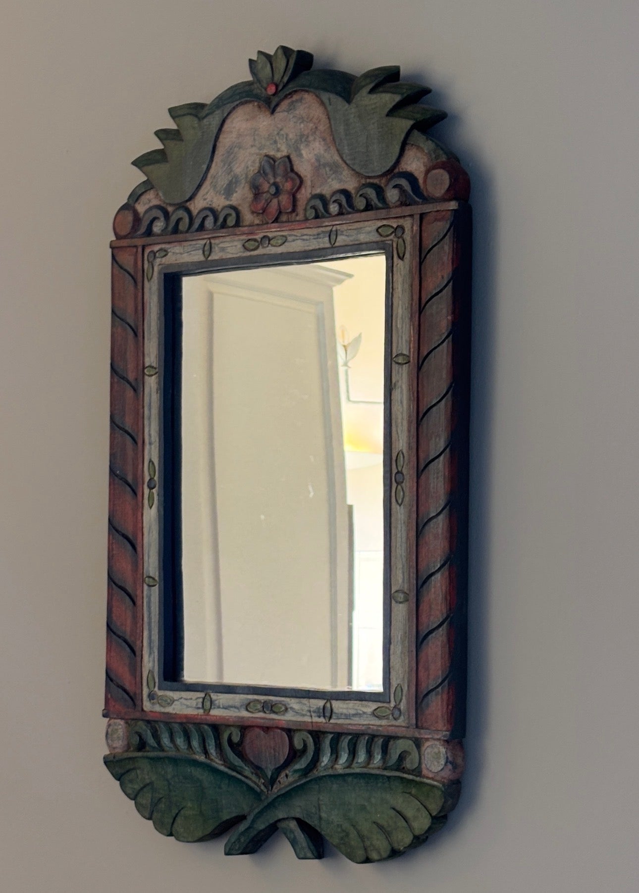 20th Century Folk Hand-Painted Wooden Mirror