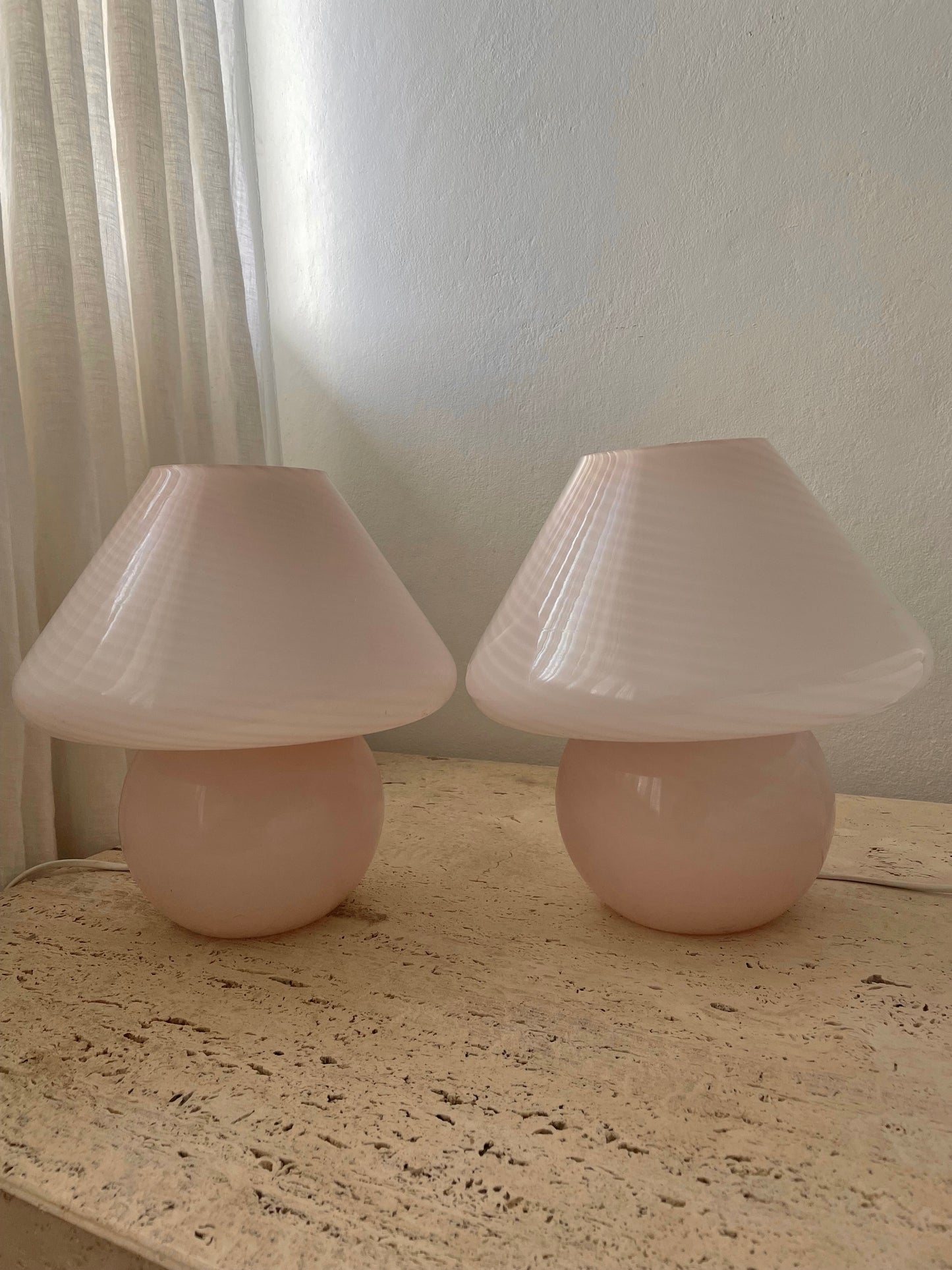 Large Pink Vintage Murano Mushroom Lamp - Pair