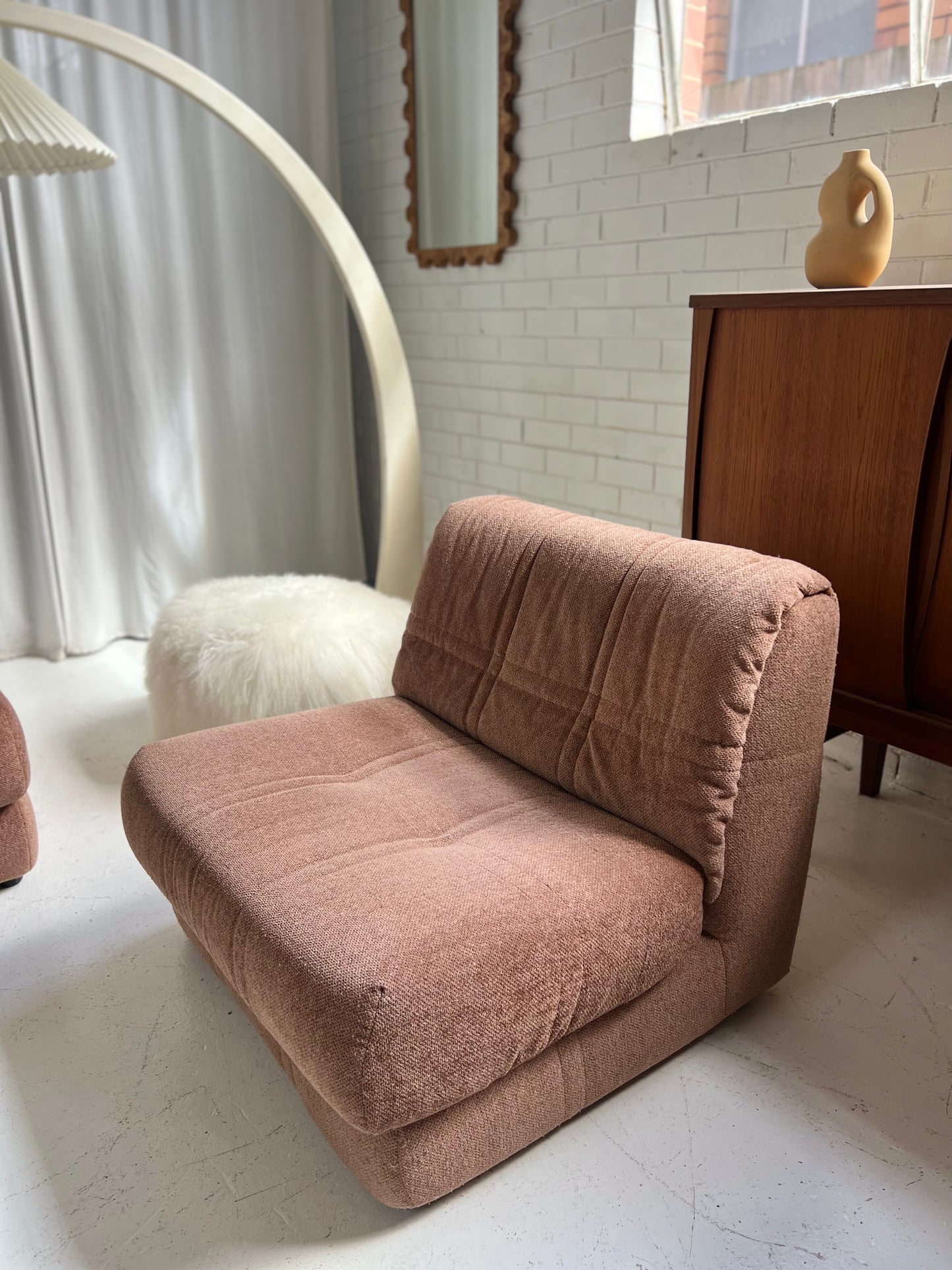 Vintage Dusty Pink Chenille Modular Sofa