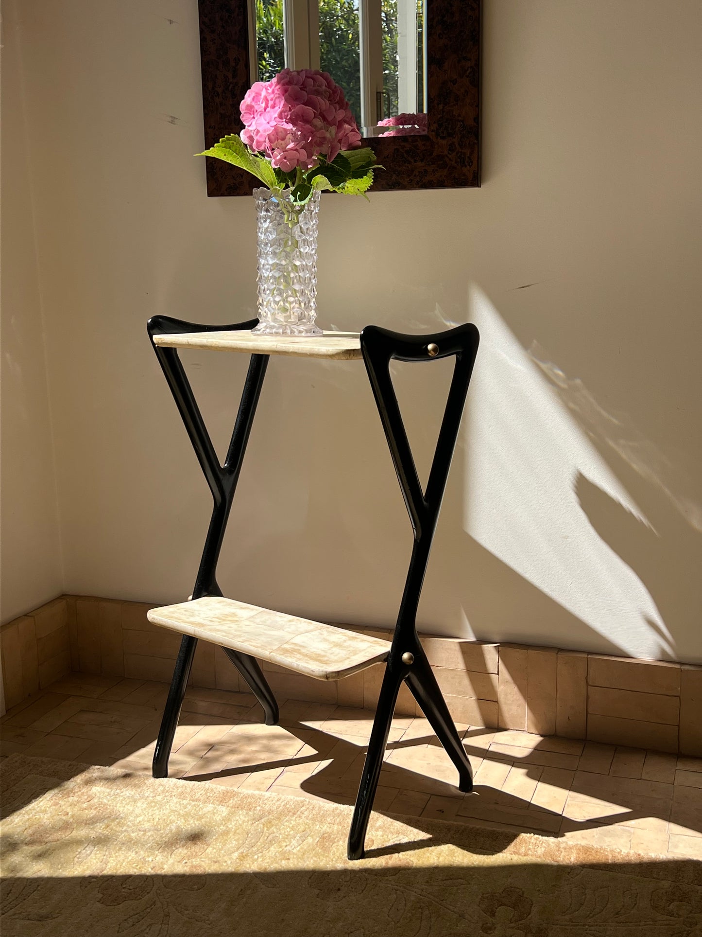 Ico Parisi Parchment Side Table with Goat Skin Shelves