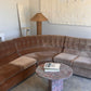 Vintage Tufted Caramel Velvet Curved Sofa
