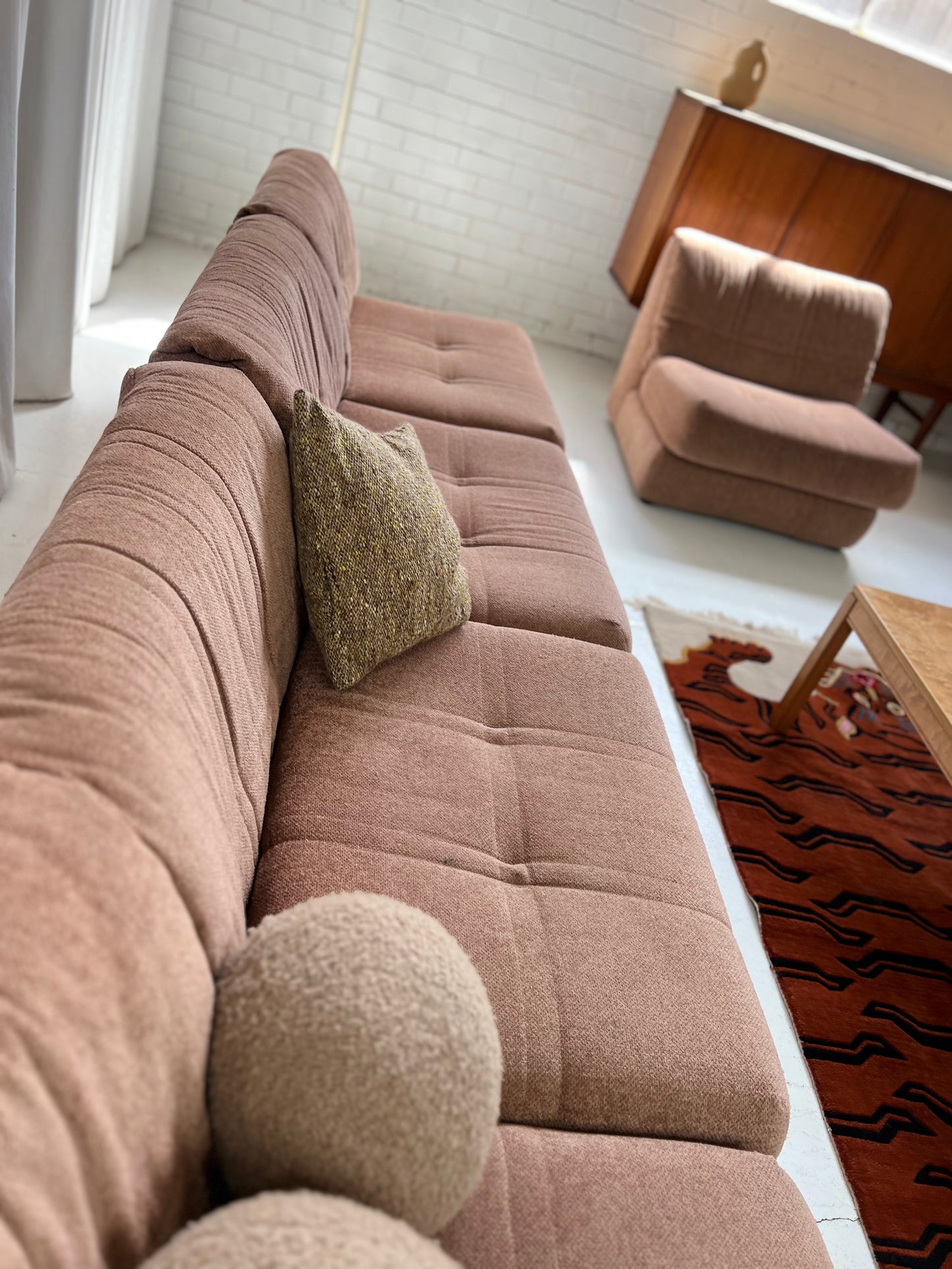 Vintage Dusty Pink Chenille Modular Sofa
