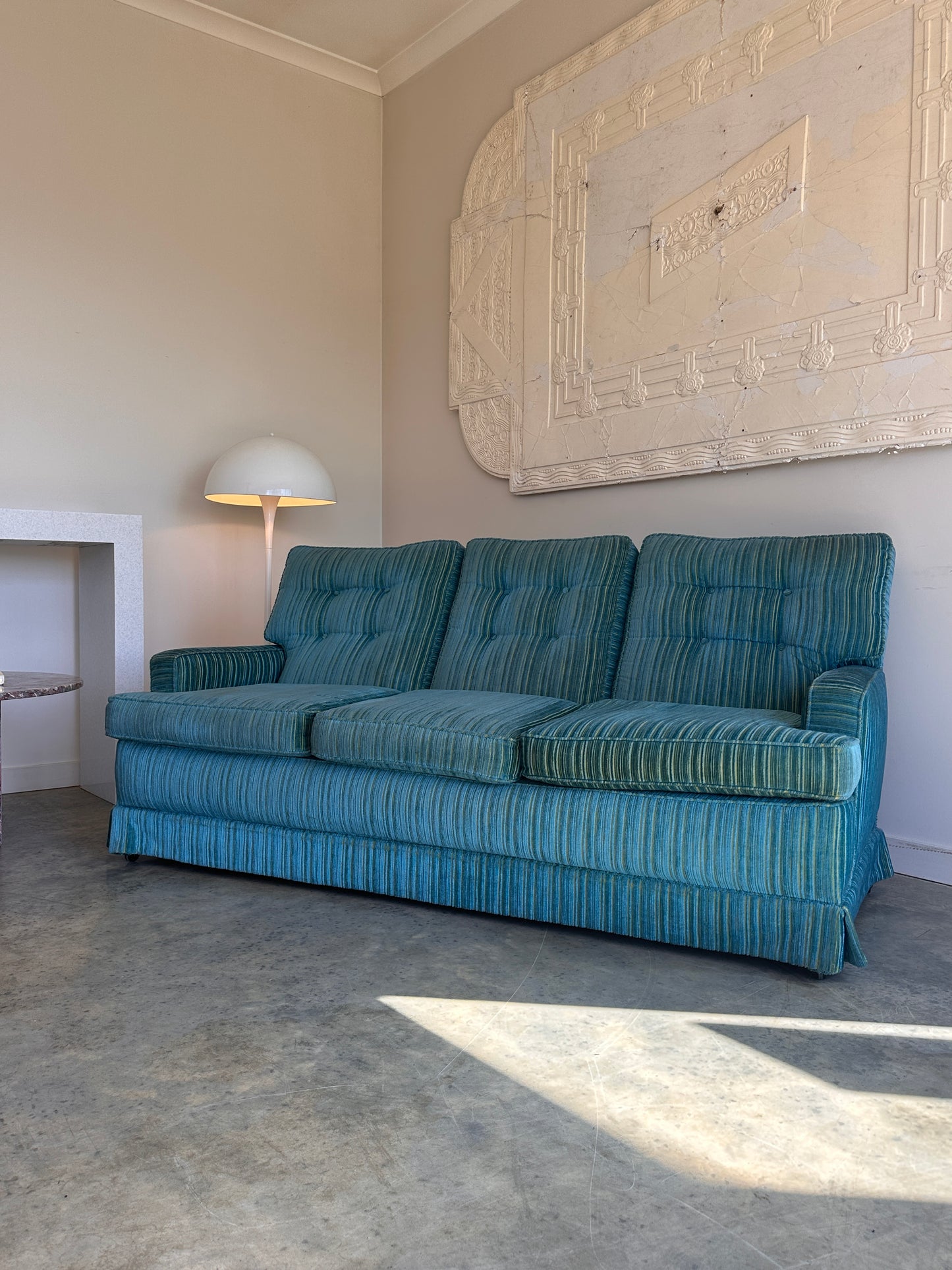 Vintage Blue / Green Striped Midcentury Sofa, 60’s