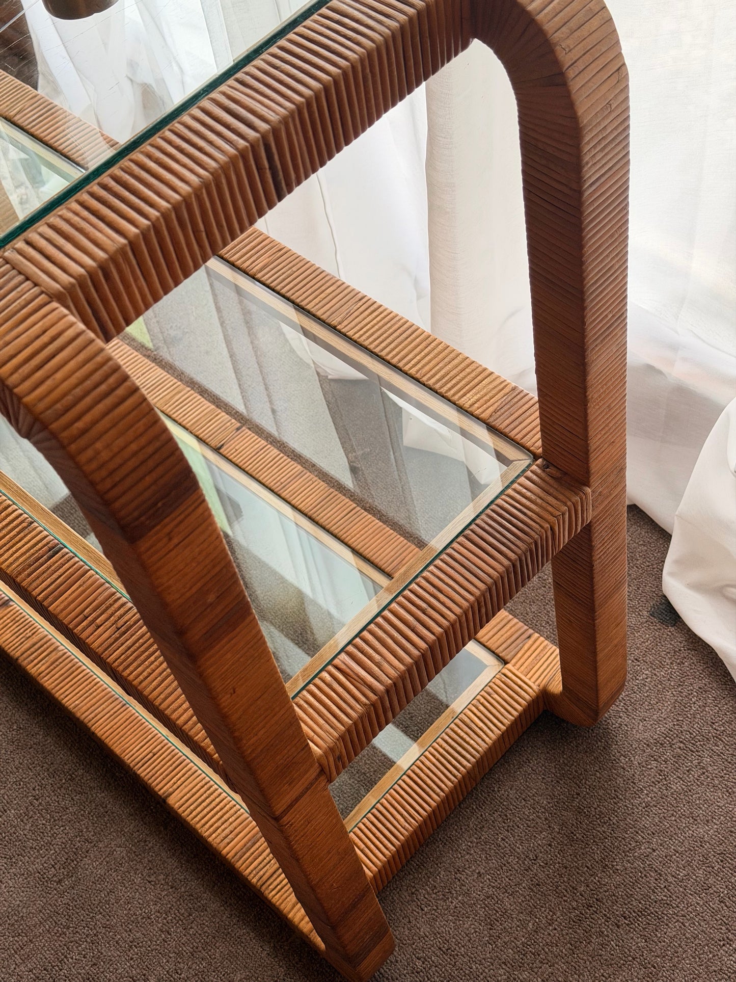 Vintage Glass and Wicker Console Table