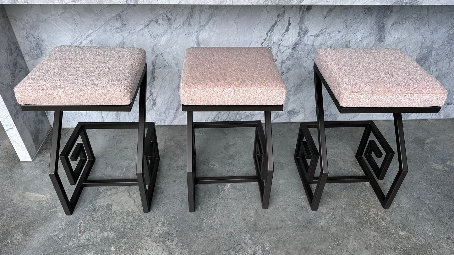 Set of Three Greek Key Bar Stools