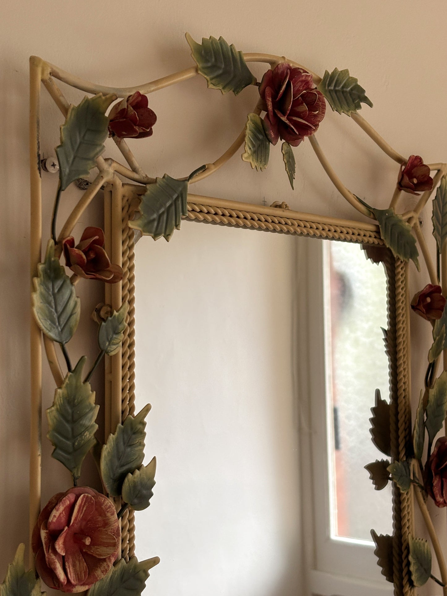 Vintage Italian Tole Hand Painted Mirror with Shelf