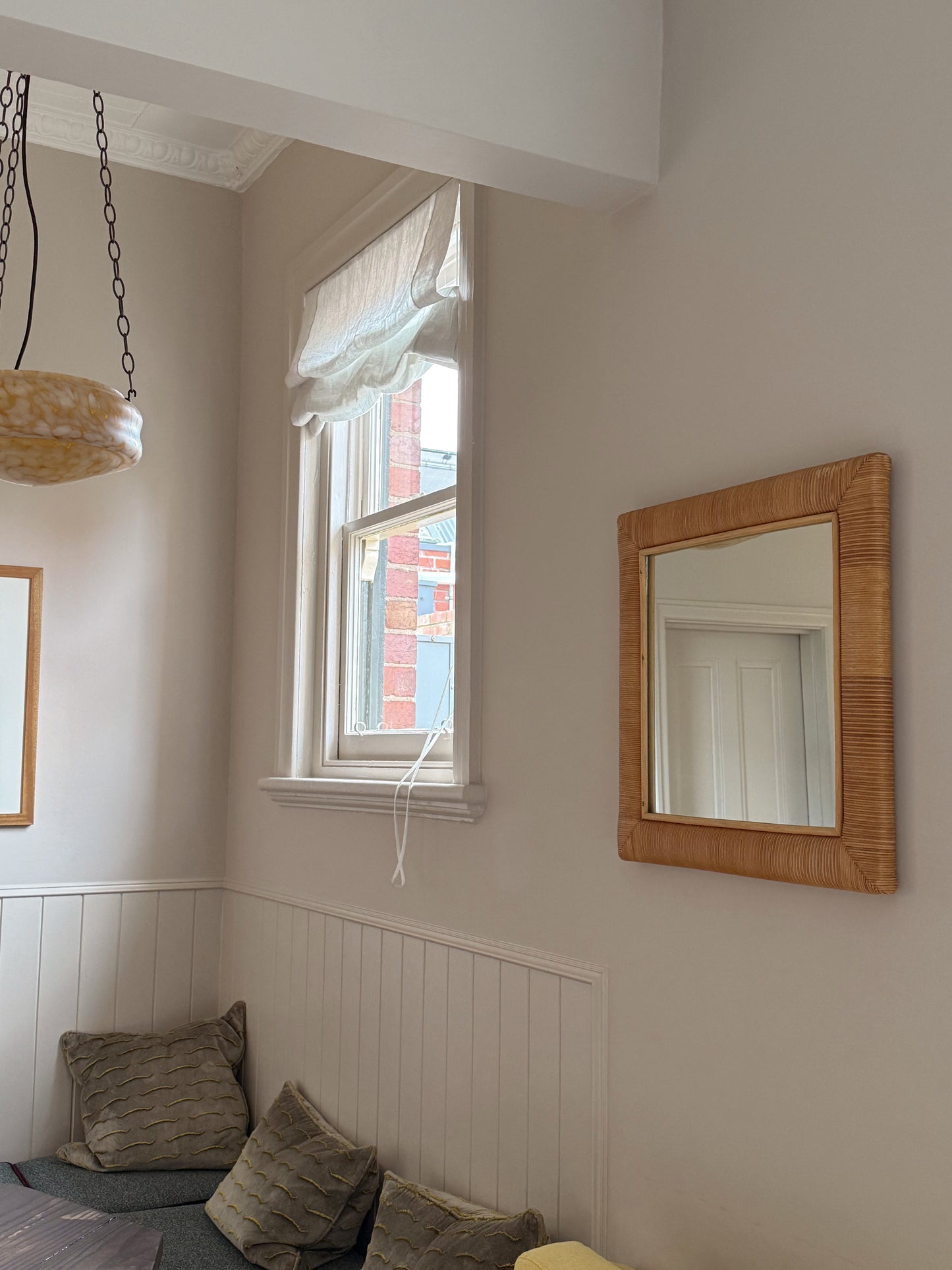 Vintage Square Cane Wrapped Mirror