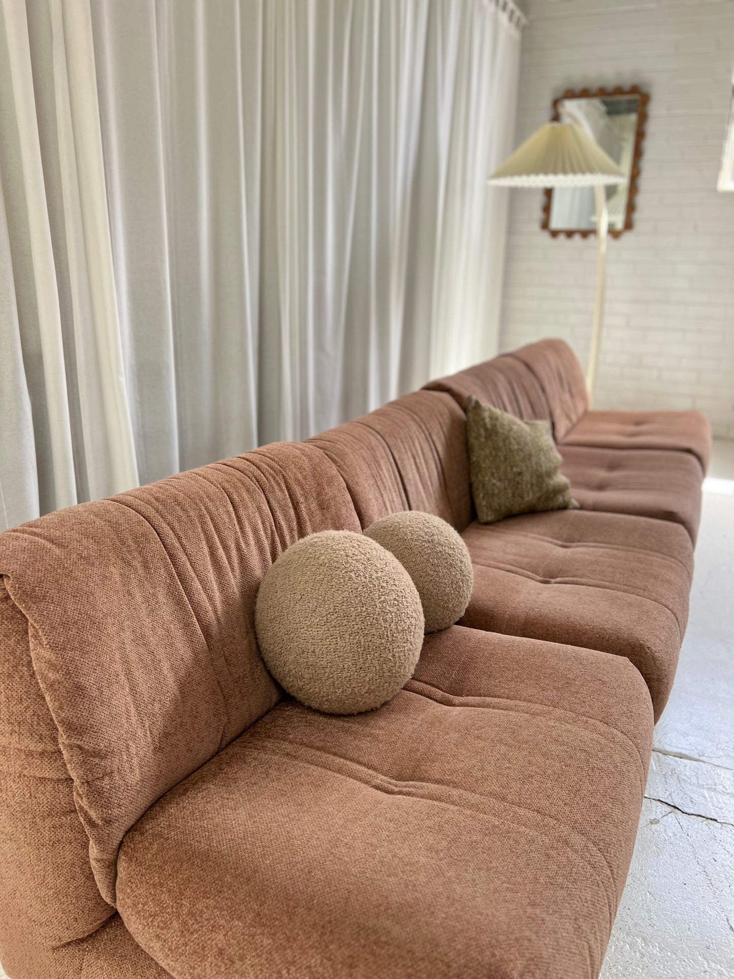 Vintage Dusty Pink Chenille Modular Sofa