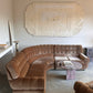 Vintage Tufted Caramel Velvet Curved Sofa