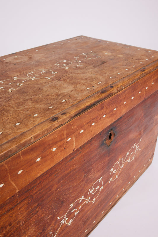 Antique Timber Chest with Marble Inlay