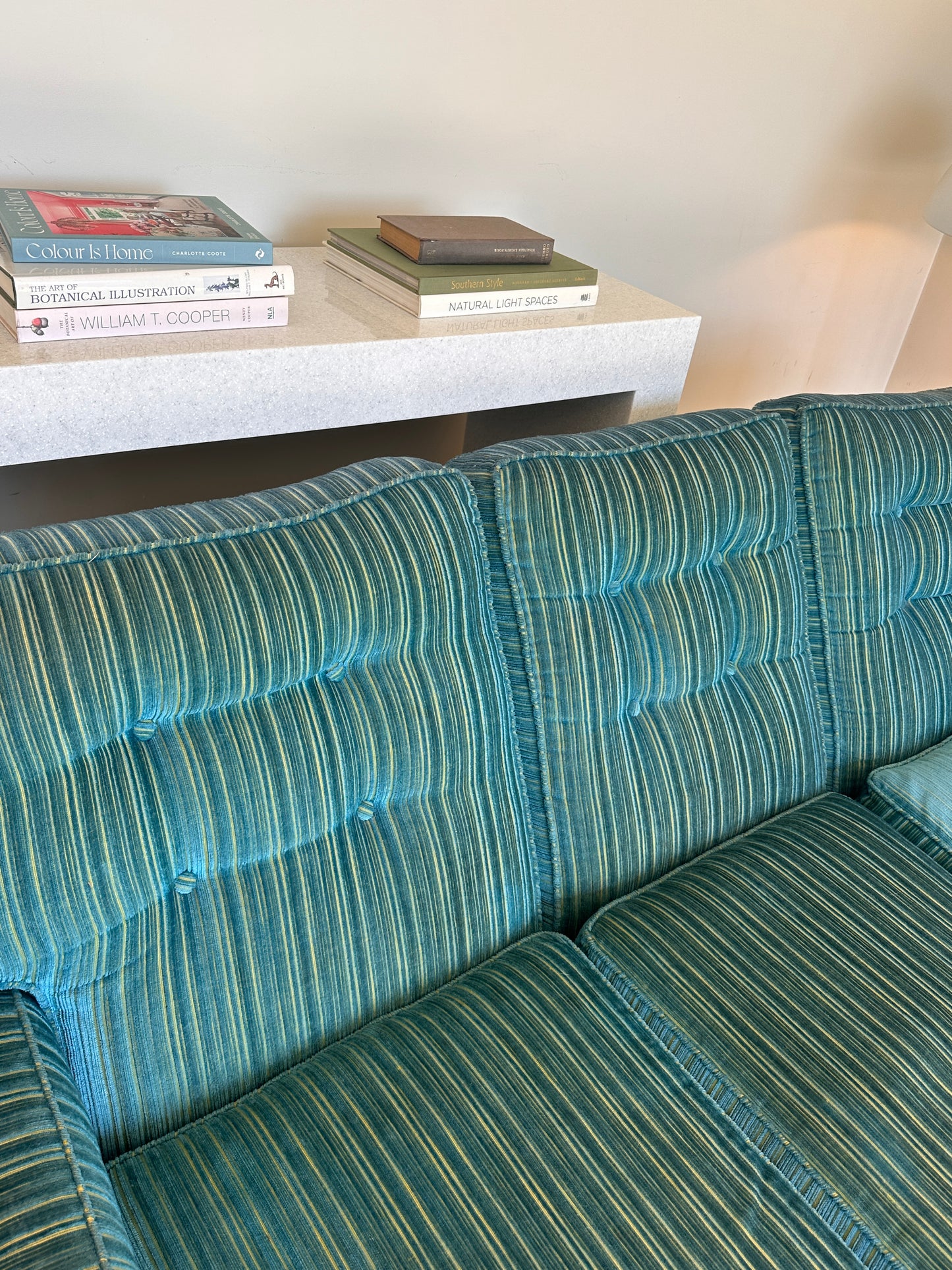 Vintage Blue / Green Striped Midcentury Sofa, 60’s