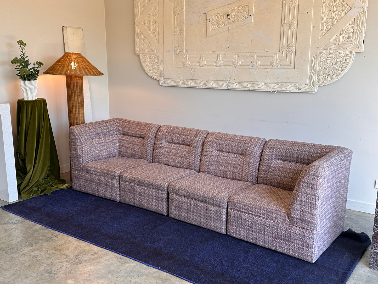 Vintage Pink Tweed Midcentury Modular Sofa, 60’s