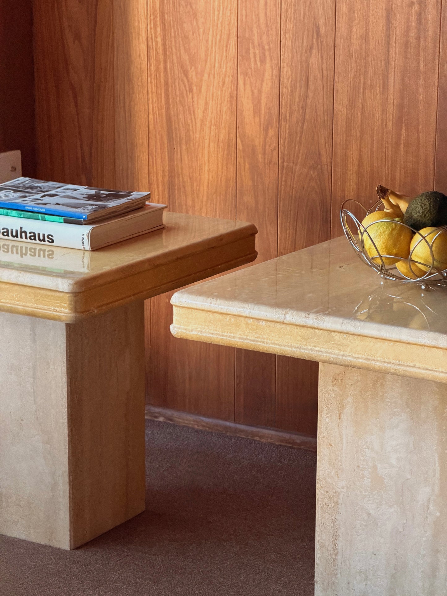 Pair of Vintage Italian Travertine Tables